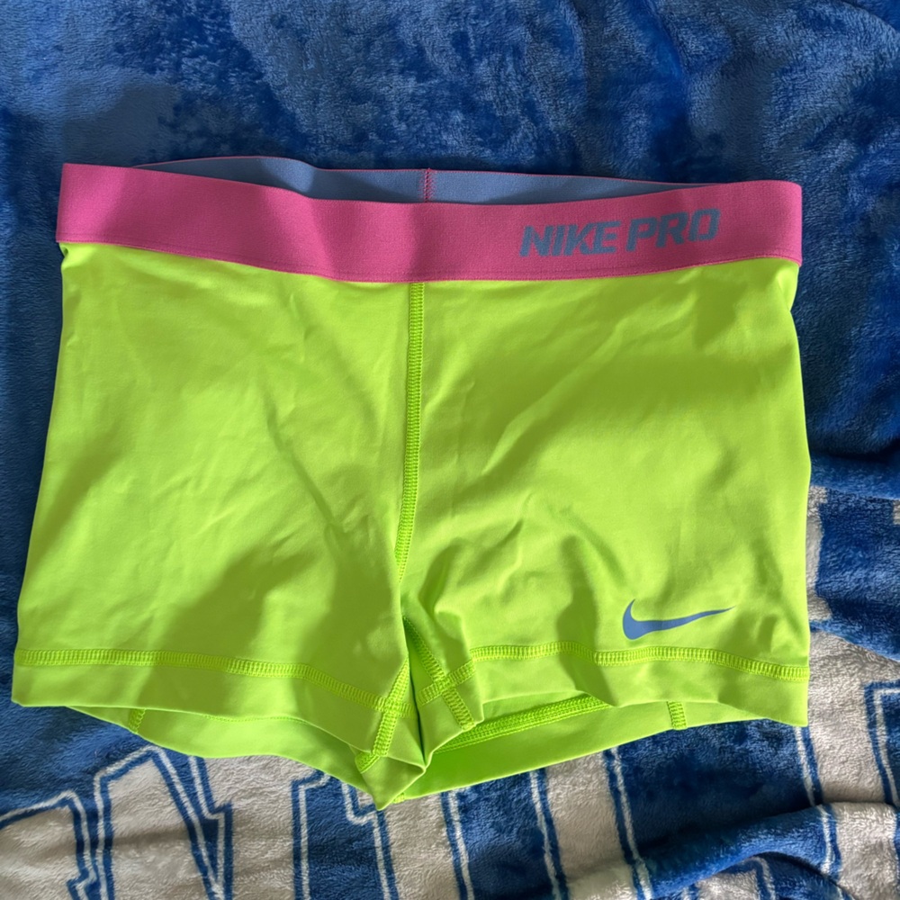 Nike Women's Neon Green and Pink Athletic Shorts